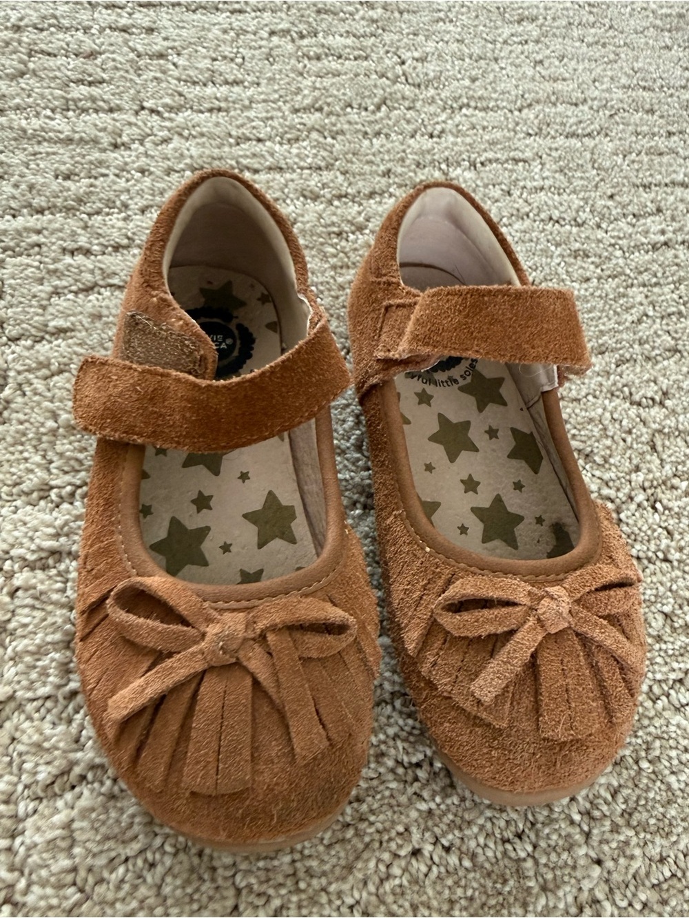Livie & Luca Girls' Tan Suede Mary Jane Shoes with Bow Fringe